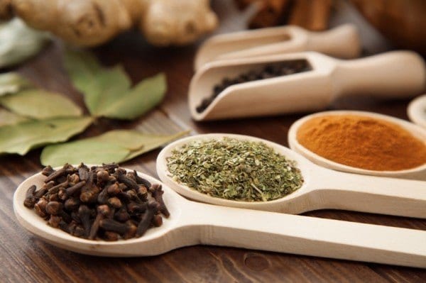 Spice assortment on a wooden table