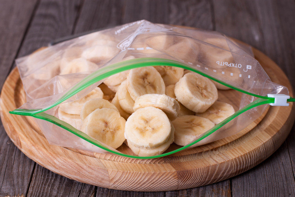 Chopped banana in bag