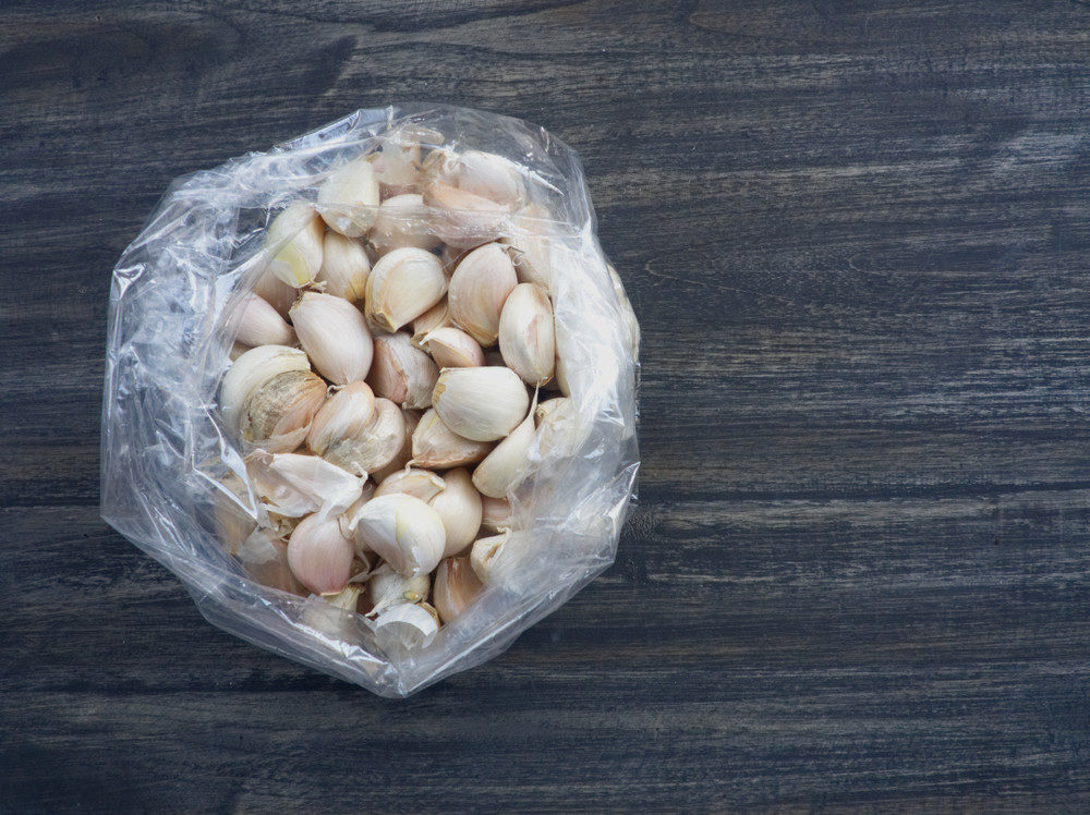 Garlic cloves in bag